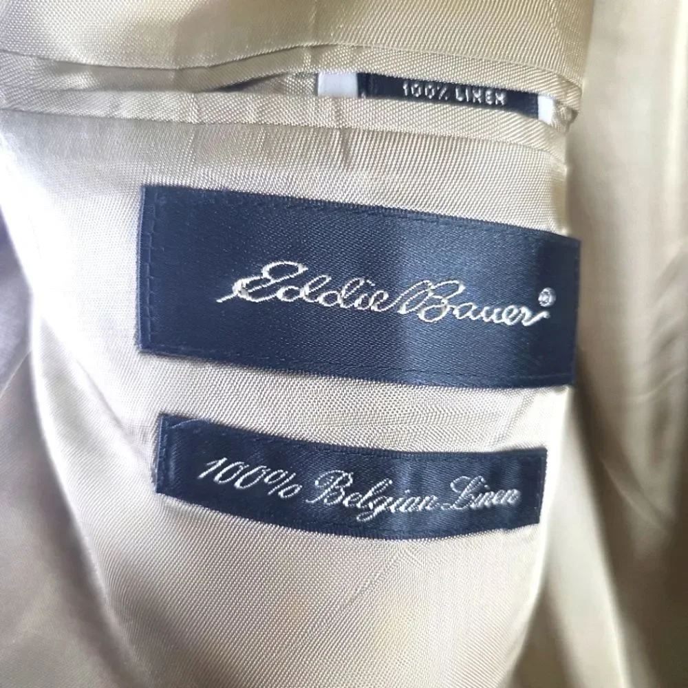 Men's Eddie Bauer 100% Belgian Linen Two Button Beige Blazer Sportscoat Size 50T